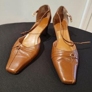 Life Stride Brown Leather Ankle Strap Heels Women's‎ Sz 10